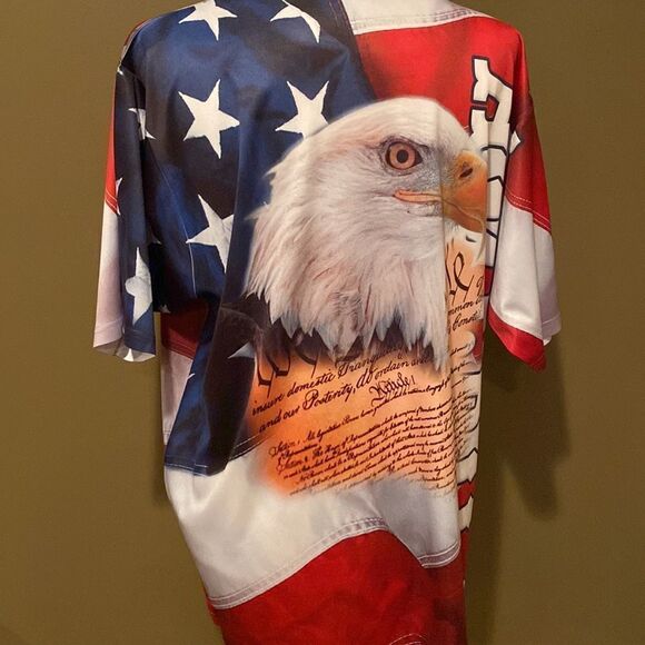 American Summer Flag Shirt Size Medium Short Sleeve - Picture 5 of 9